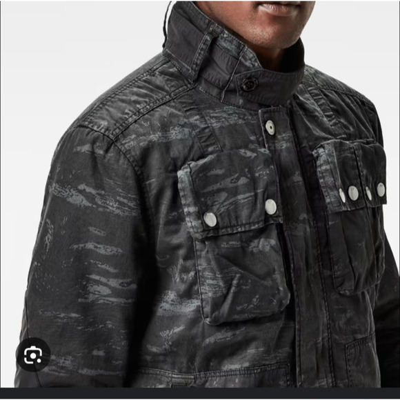 G-Star Raw Ospak Quilted Military Jacket Charcoal Camo Full Zip Mens Large - Picture 2 of 12
